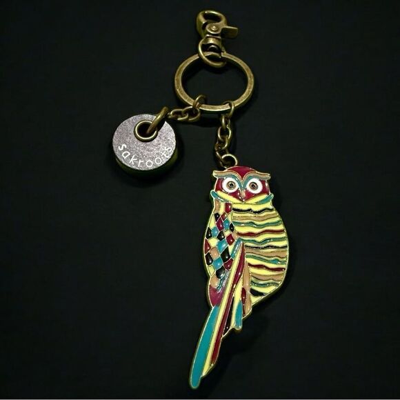 Sakroots Owl Enamel Keychain Colorful Boho Bird Pendant - Picture 7 of 17